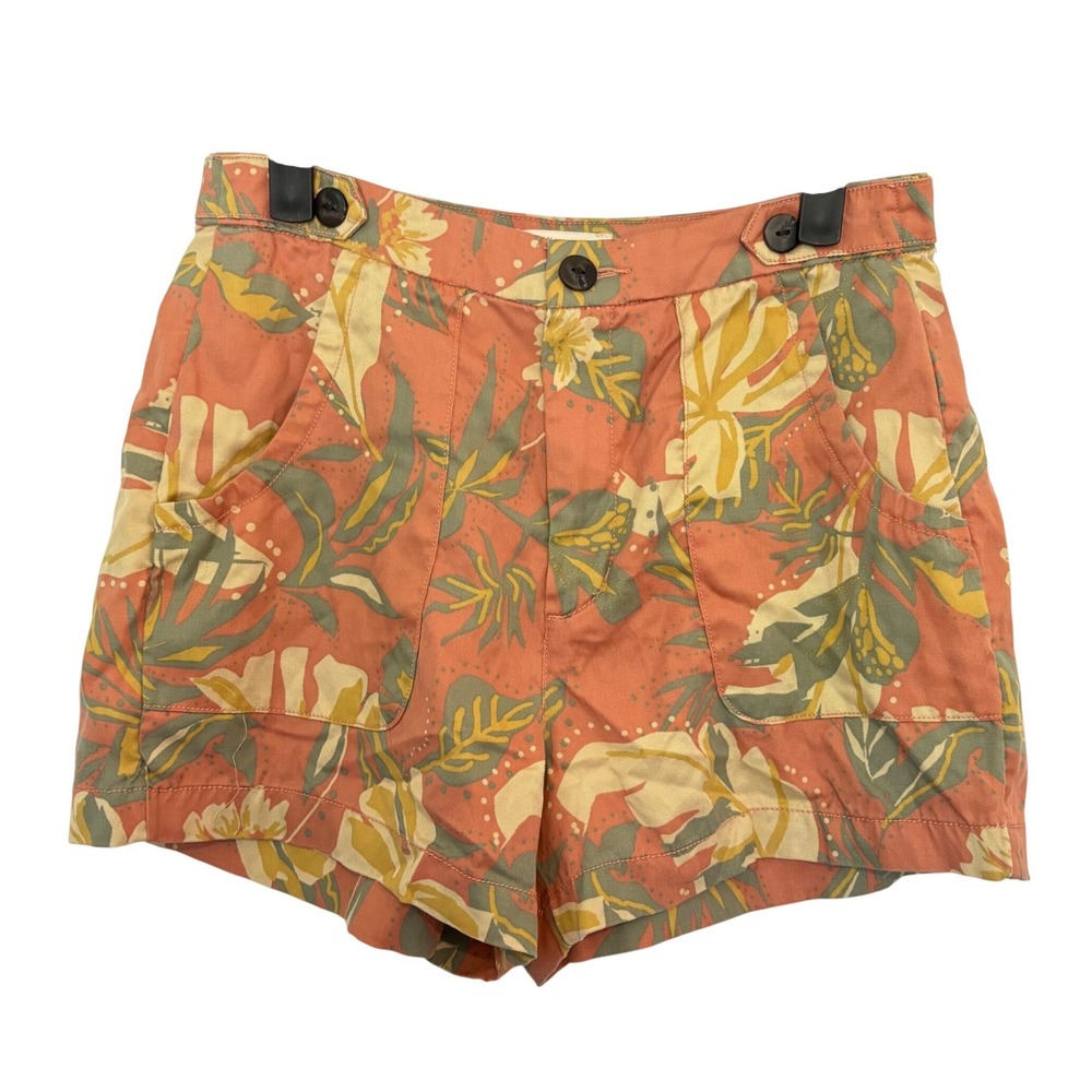 Cynthia Rowley Tropical Print Shorts 6 Peach Lyocell Resortwear Palm Island